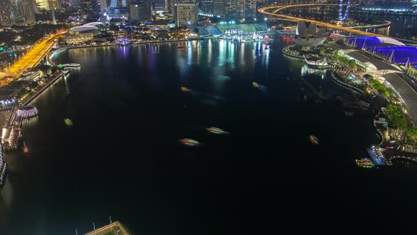 Singapore Night Cityscape Business City Around the Lake Time-lapse alt