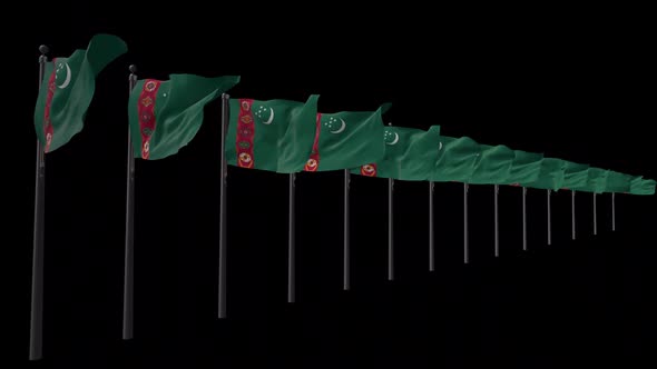 Row Of Turkmenistan Flags With Alpha 2K alt