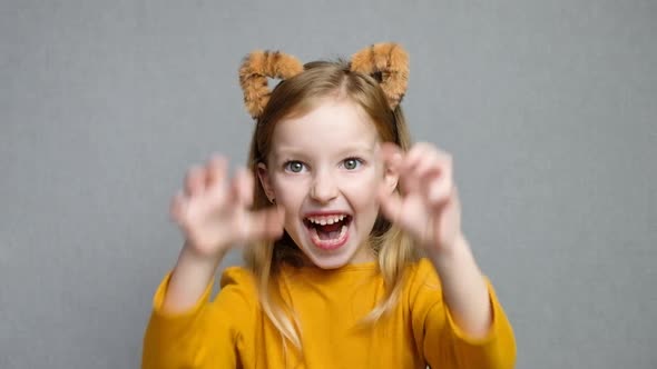 Cute Smiling Blond Girl with Tiger Ears alt