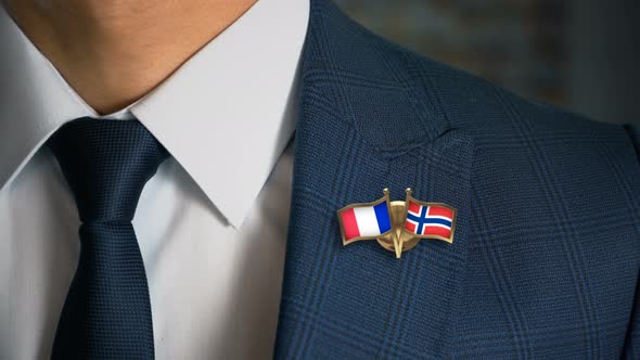 Businessman Friend Flags Pin France Norway alt