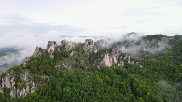 Aerial view of the Sulov rocks nature reserve in the village of Sulov in Slovakia alt