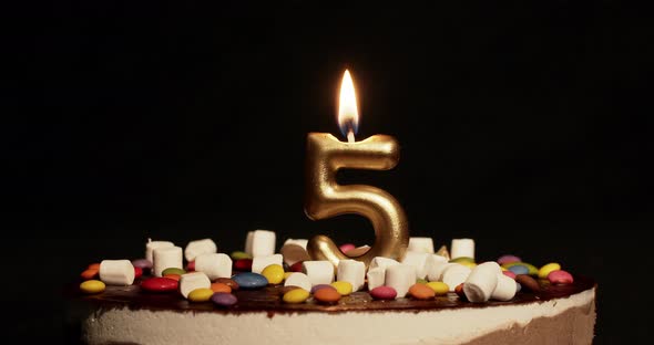 Fifth Anniversary Number Fifty Candle on Cake