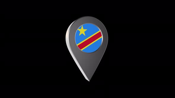 3d Animation Map Navigation Pointer With Democratic Republic Of The Congo Flag With Alpha  4K alt