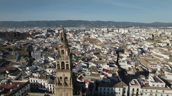 Pullback from Spanish City of Córdoba revealing Monumental Mosque-Cathedral Complex, Andalusia