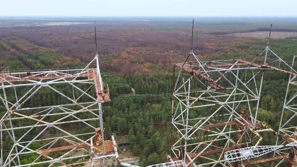 Aerial view of Former remains of Duga radar system in abandoned military base