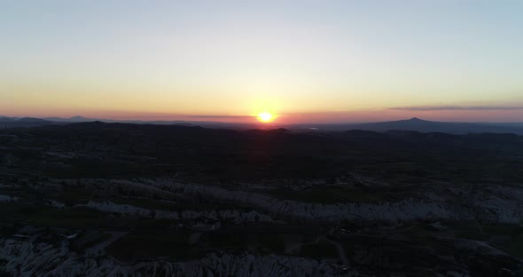 Cappadocia Hills Towers And Town Sunset Aerial View 3
