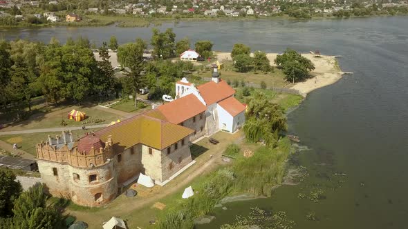 Aerial to Starokostiantyniv Castle Built at the Confluence of the Sluch and Ikopot Rivers Ukraine