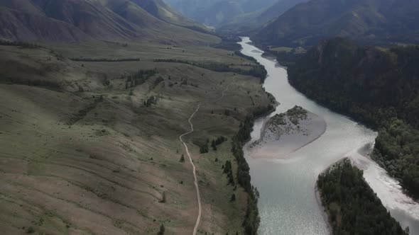River Katun between mountains of Ak-Kem valley in Altai