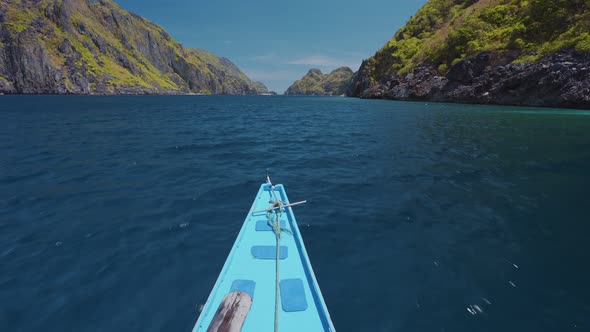 Island Hopping Tour Boat on Speed Passing Exotic Karst Limestone Strait on Travel Trip Exploring alt