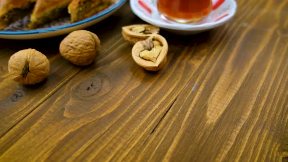Baklava and Turkish Tea on the Table alt
