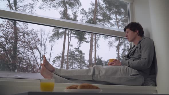 Male Resting Enjoy Calm Morning in the Countryside.