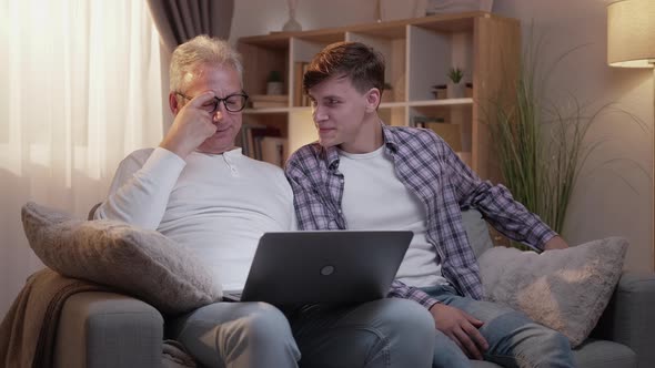 Family Communication Father Son Together Laptop alt