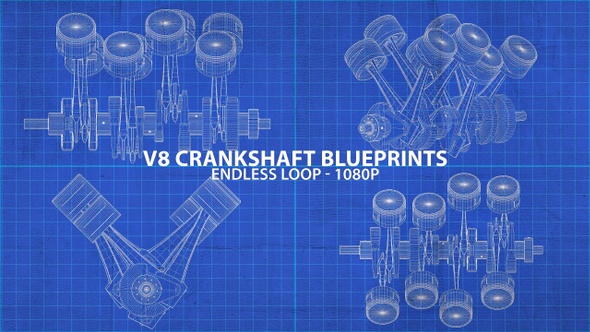 V8 Cylinder Crankshaft Blueprints in Motion