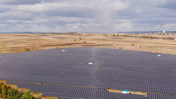 Aerial View of Solar Panels Farm Solar Cell with Sunlight