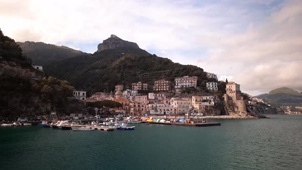 View from the sea of the seaside village of Cetara on the Amalfi Coast, Italy. alt
