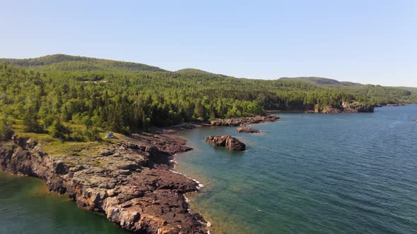 Aerial view of Minnesota  landscape at lake superior's north shoreSummer sunny afternoon alt