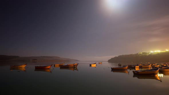Moulay Bousselham in Morocco with the Tide Rising and Falling at Night alt