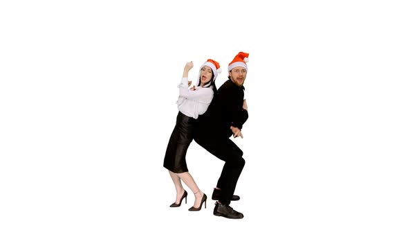 Two Happy Business Partners Celebrating Christmas And Dancing