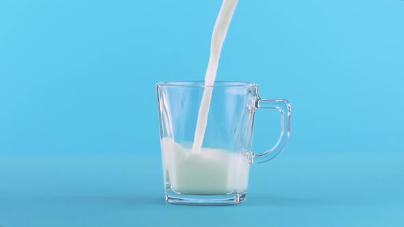 Milk Cold Beverage Drink Pooring Into Glass Mug with Handle Blue  alt