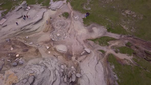 Drone aerial shot Babele rocks at bucegi mountains. Geological shapes footage Wonderful Scenery Rock alt