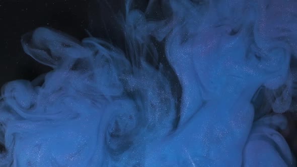 Universe Blue Color Paint Pouring in Water. Acrylic Colors and Ink in Water. Abstract Frame alt