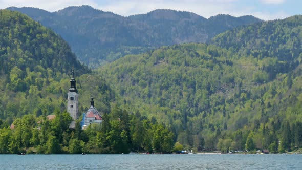 Bled Lake Island with Church Hyperlapse in  UHD Idyllic Slovenia Apls alt