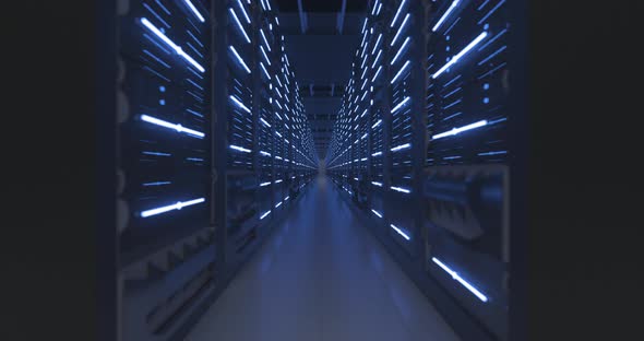 Data Center Computer Racks In Network Security Server Room or Cryptocurrency Mining Farm alt