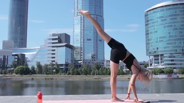 Woman working out in city