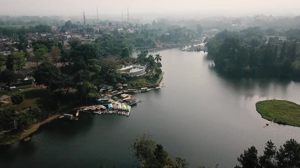 Aerial Drone View Of Lake And Boats