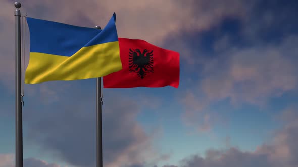 Albania Flag Waving Along With The National Flag Of The Ukraine - 2K alt