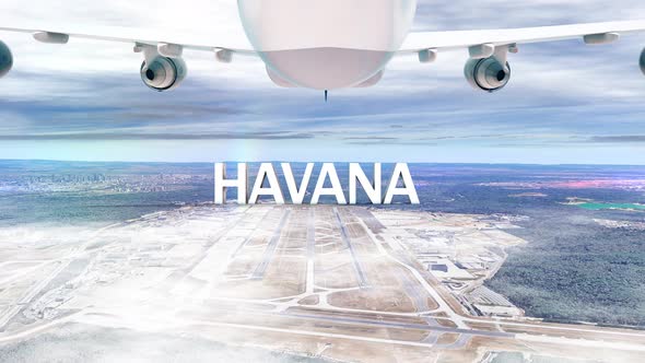 Commercial Airplane Over Clouds Arriving City Havana