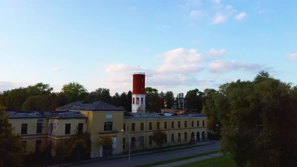Kemeri Water Tower With Latvian Flag in the Kemeri Resort Park in Jurmala, Latvia. alt