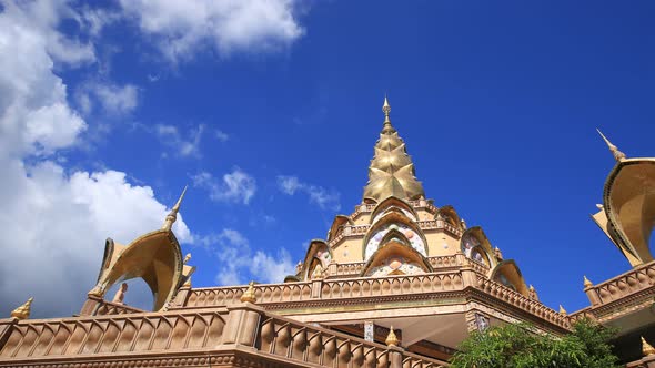 4k Time-lapse of gold pagoda in Wat Phra That Pha Son Kaew Temple at Phetchabun, Thailand alt