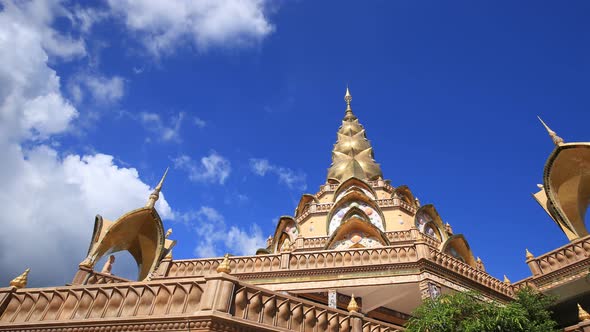 4k Time-lapse of gold pagoda in Wat Phra That Pha Son Kaew Temple at Phetchabun, Thailand