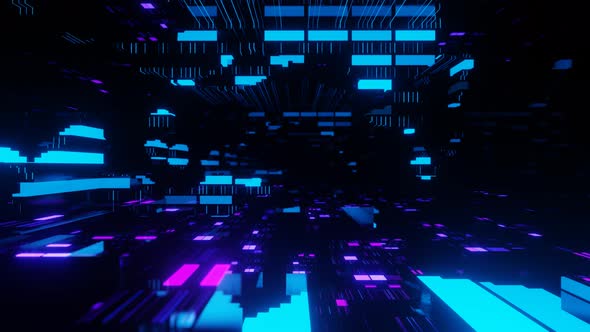 Fly Through Technology Cyberspace with Neon Glow alt