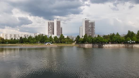 The City Pond and Houses in Zelenograd in Moscow Russia