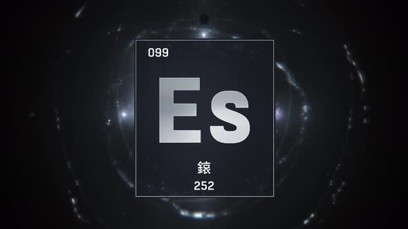 Einsteinium as Element 99 of the Periodic Table on Silver Background in Chinese Language