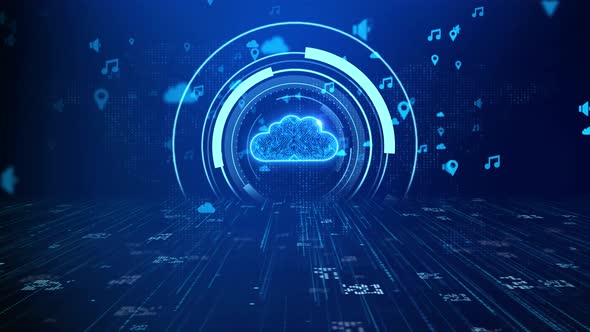 Digital Data Cloud technology network HUD style  alt