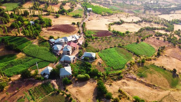 Aerial Landscape of Small Village with a Beautiful Countryside and Traditional Rural Community in alt