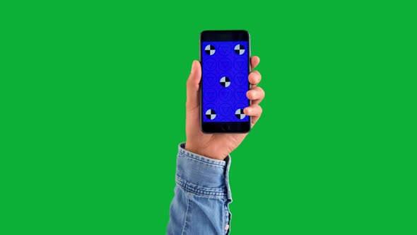 Mixed Race Deep Skin Tone Male Hand with Smartphone with Blue Screen with Tracking Markers on