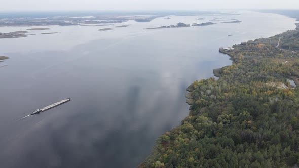 Beautiful Aerial View of the River Dnipro. Ukraine, Slow Motion alt