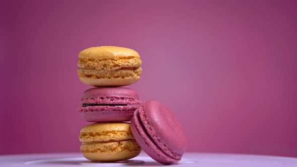 French Macarons, Sweet Cookie Spinning Close-up