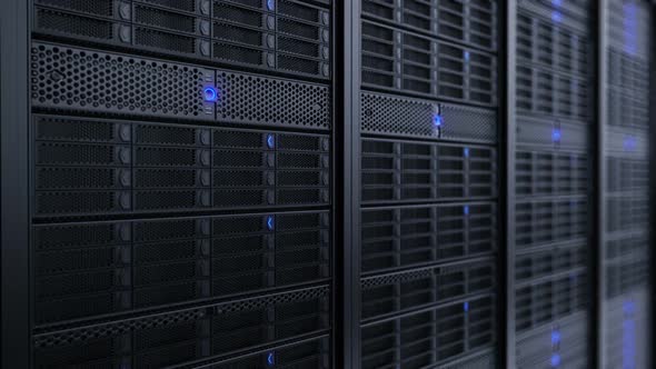 Endless working data servers animation. Blue shining LED lights. Loopable. HD alt