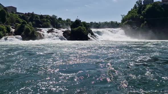 View of Rhine falls (Rheinfalls). The famous rhine falls in the swiss near the city of Schaffhausen