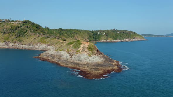 Parallax aerial view of Promthep Cape, Phuket, Thailand. Famous sunset location. alt