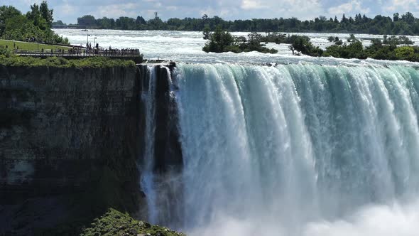 Niagara Falls - Horseshoe Falls With Tourists On Observation Deck In Canada. - slow motion alt