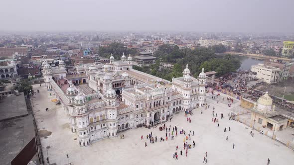 Janaki Temple in Janakpur as people are seen from aerial view alt
