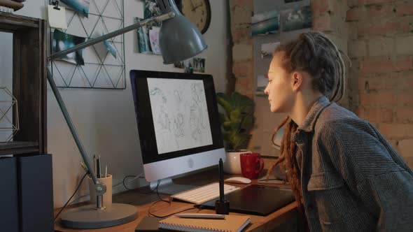 Graphic Designer Working On Drawing Tablet alt