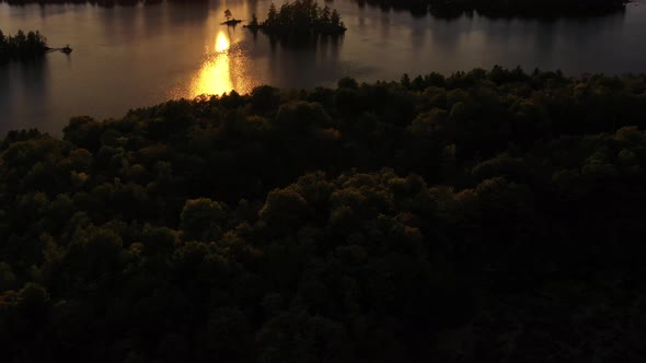 Beautiful Aerial Sunset Reflection On Lake In Summer 01