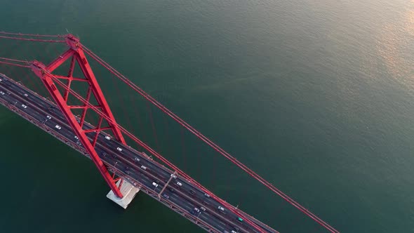 Aerial Footage 25Th April Bridge at Sunset